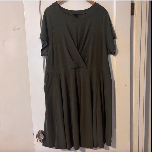 Torrid 3 olive Mini Rib Knit Drape Front Skater Dress 3X - Picture 2 of 5